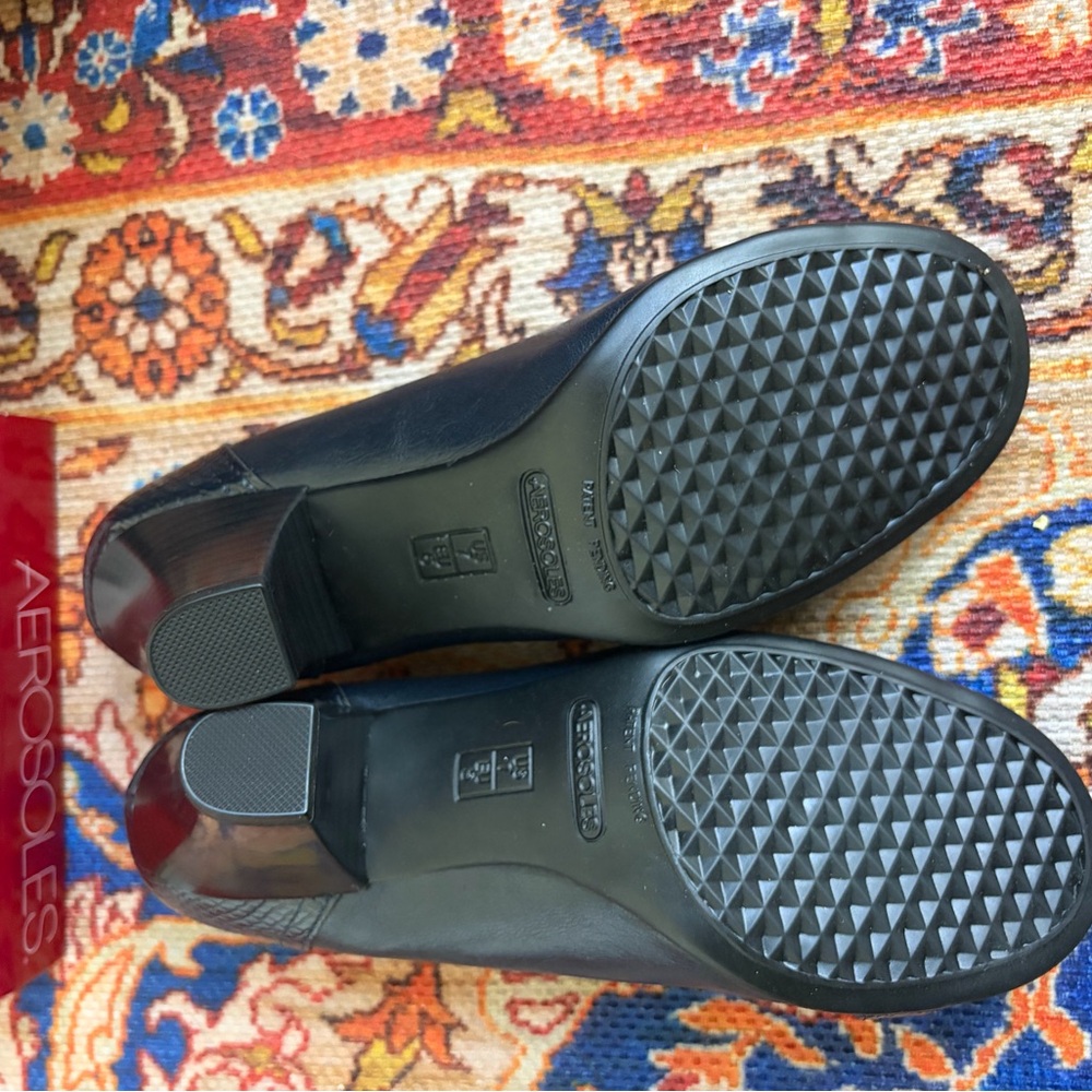 AEROSOLES Navy Buckle Low Heel Pumps - Picture 2 of 3